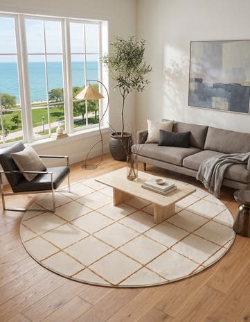 White and Gold Vogue Geo Round Rug