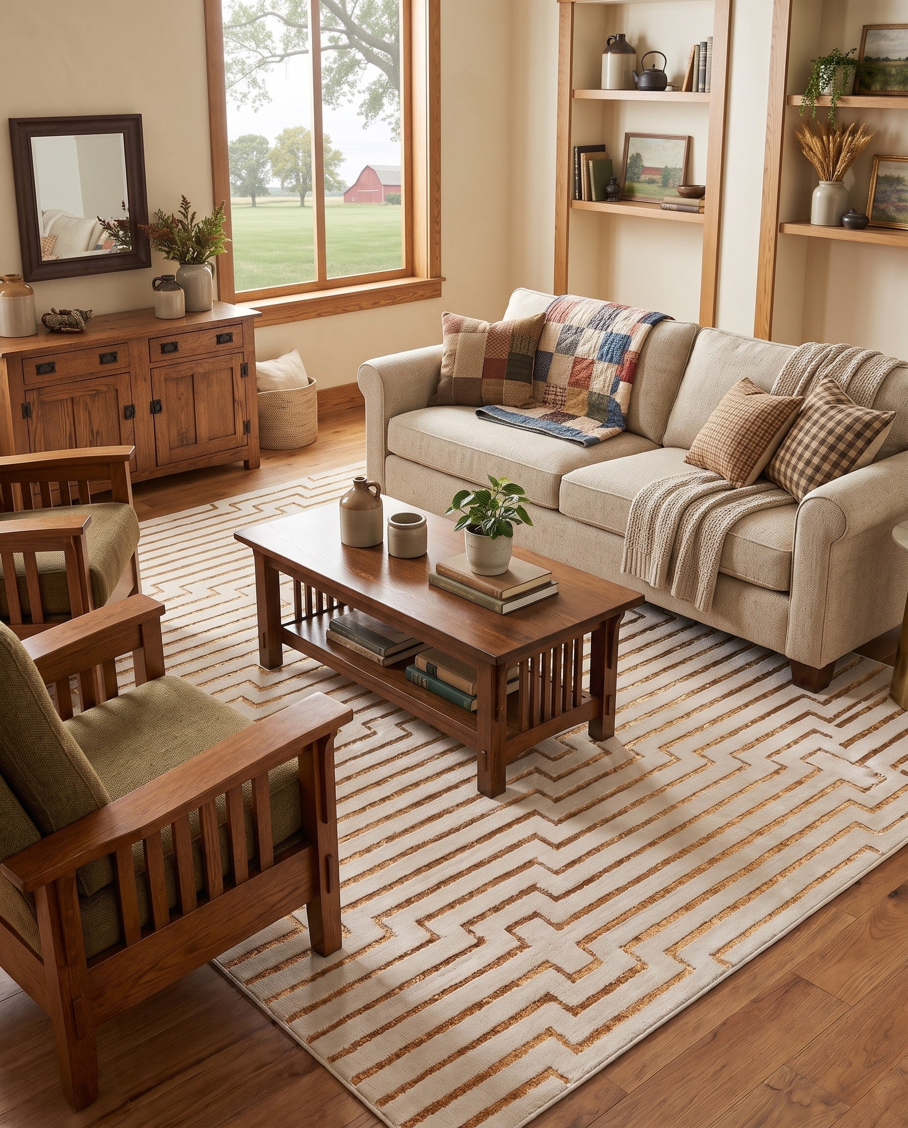 White and Gold Vogue Geo Rug