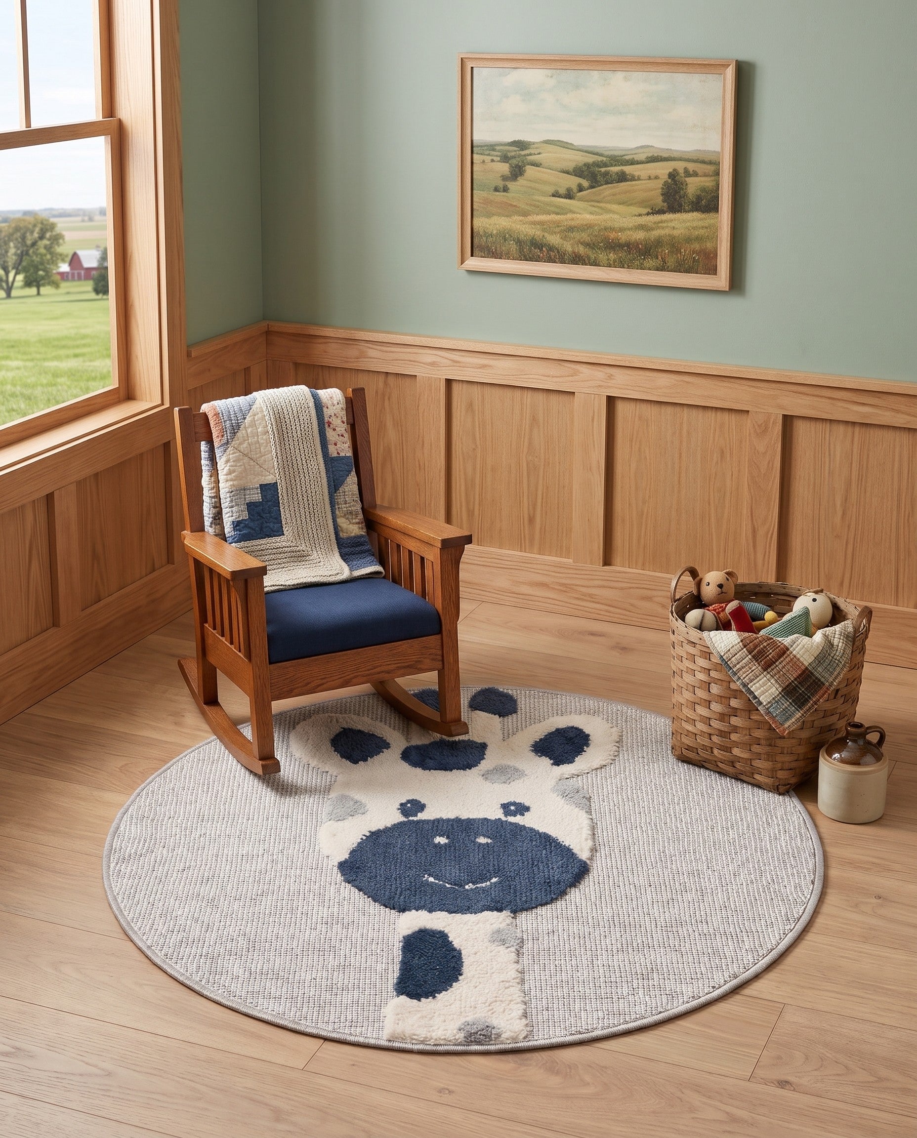 Gray Whimsy Kids Round Rug