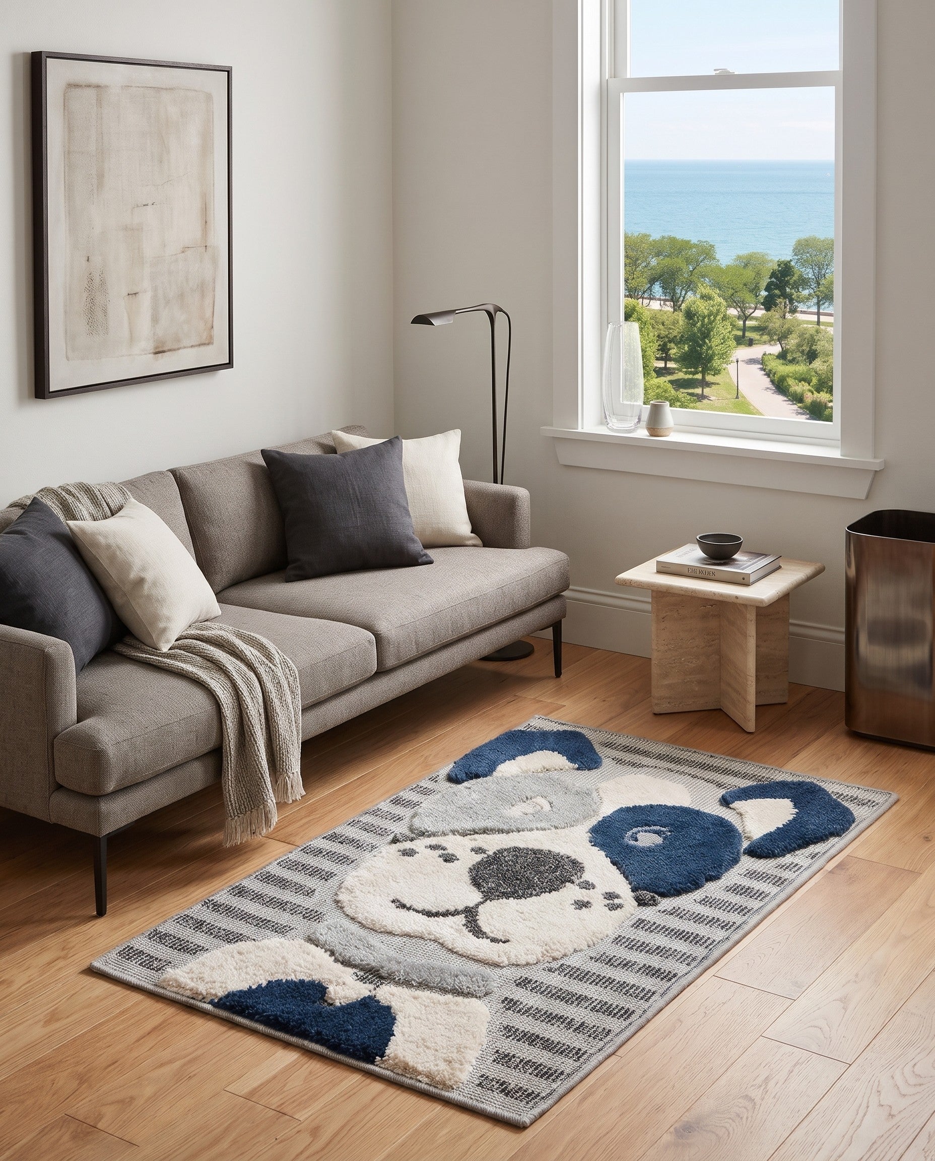 Gray and Blue Whimsy Kids Rug