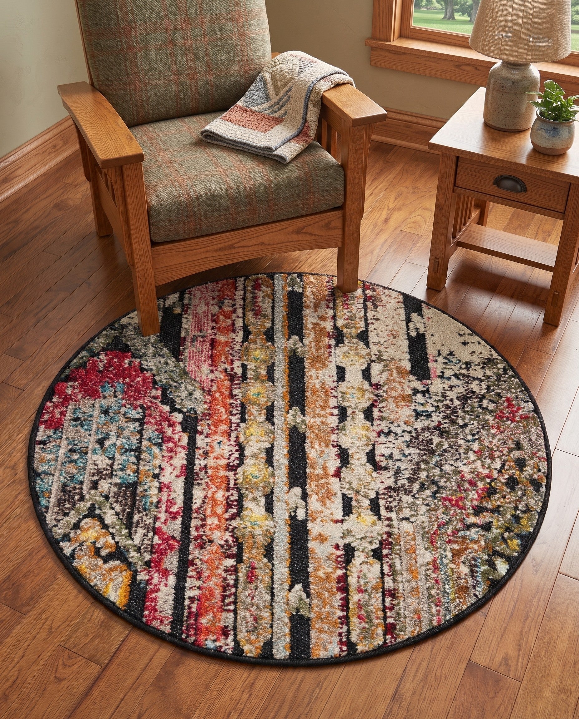 Multi Black Easy-Clean Casablanca Indoor / Outdoor Round Rug