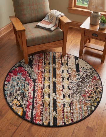 Multi Black Easy-Clean Casablanca Indoor / Outdoor Round Rug