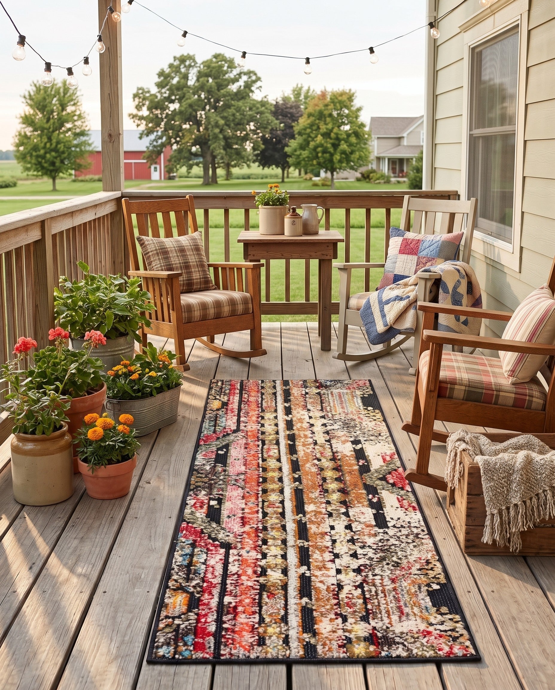 Multi Black Easy-Clean Casablanca Indoor / Outdoor Runner Rug