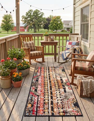Multi Black Easy-Clean Casablanca Indoor / Outdoor Runner Rug