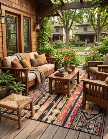 Multi Black Easy-Clean Casablanca Indoor / Outdoor Rug