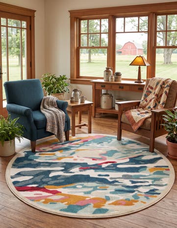 Easy-Clean Casablanca Indoor / Outdoor Round Rug