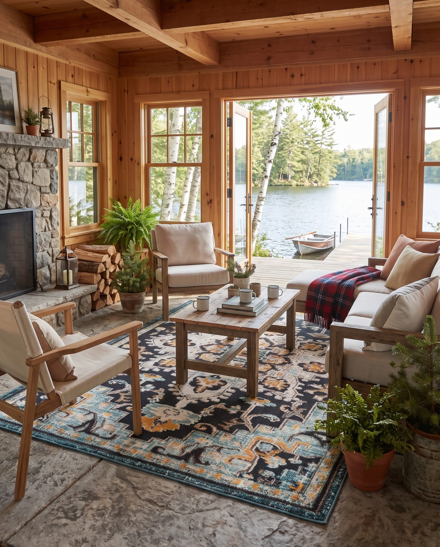 Navy Blue Easy-Clean Casablanca Indoor / Outdoor Rug