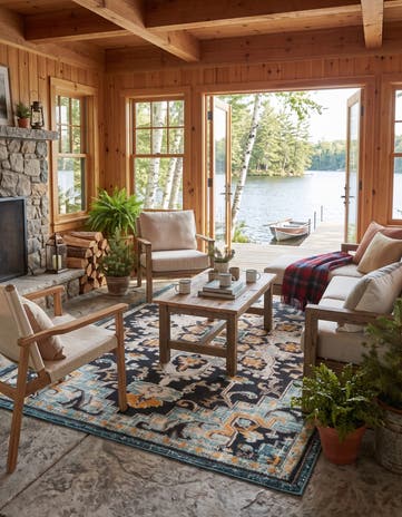 Navy Blue Easy-Clean Casablanca Indoor / Outdoor Rug