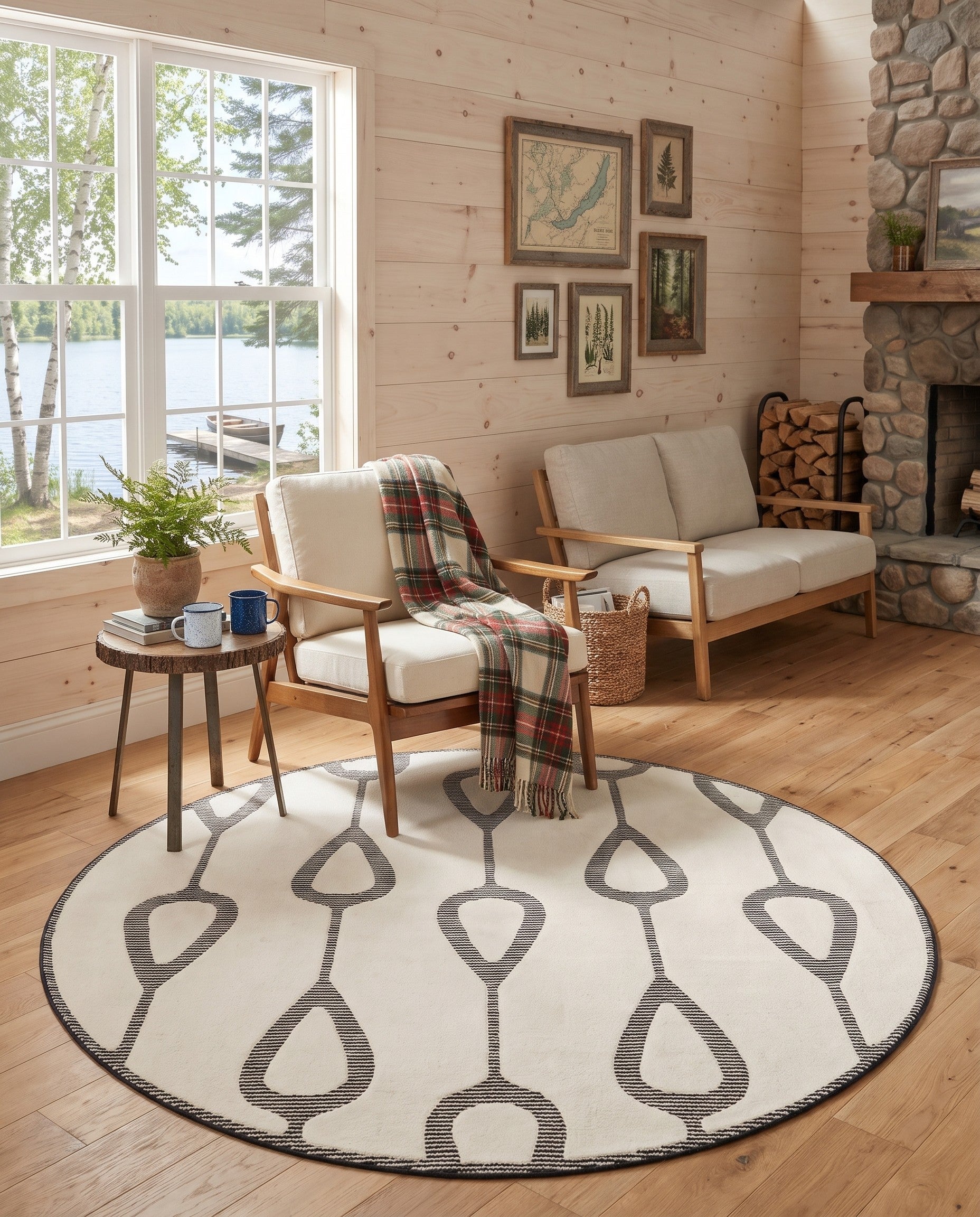 Ivory White Prismatic Round Rug
