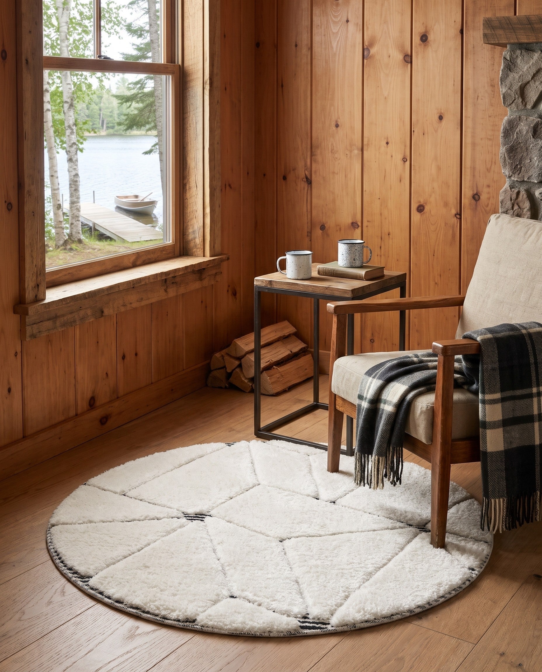 Ivory White Prismatic Round Rug