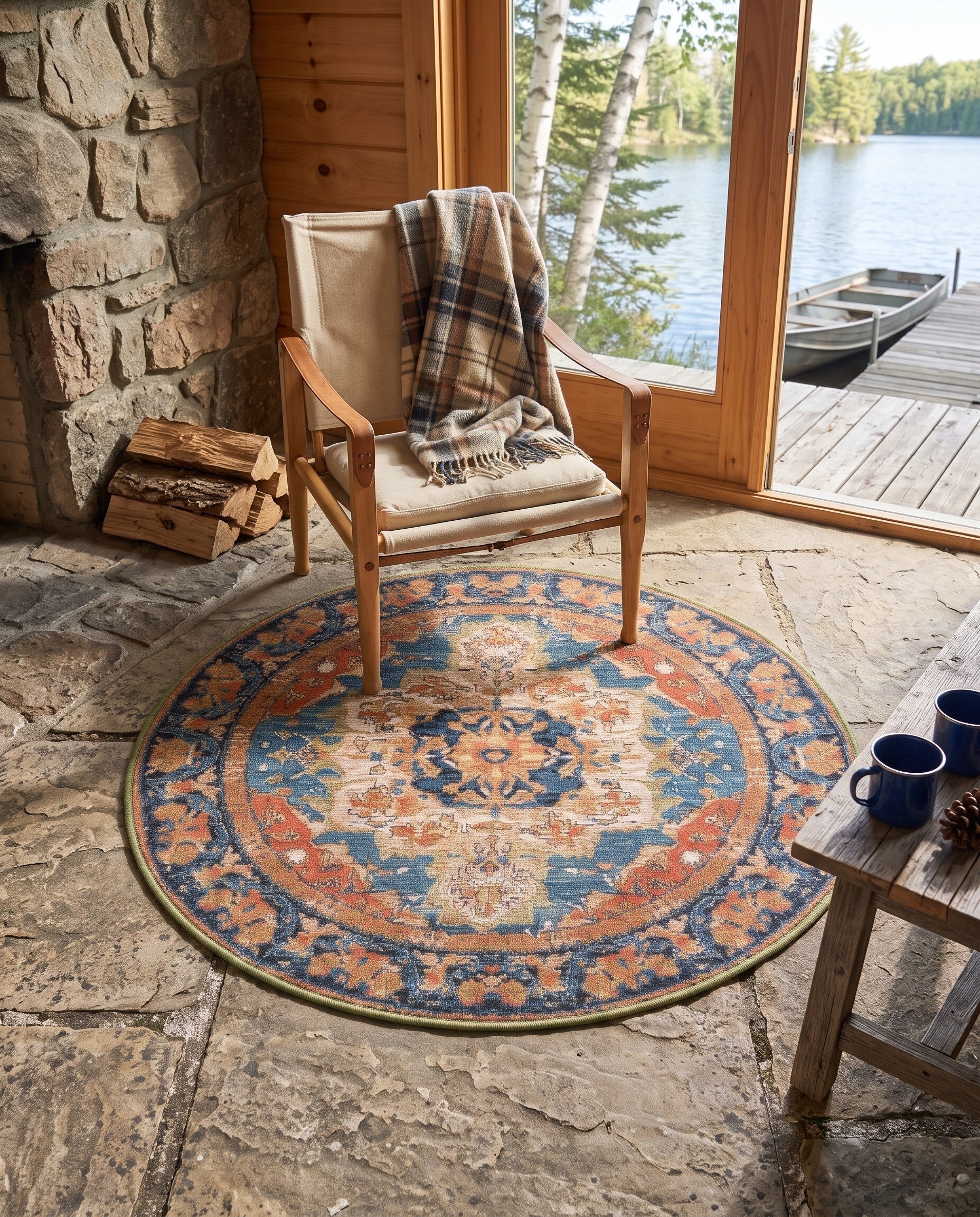 3' x 3' Easy-Clean Traditional Indoor / Outdoor Round Rug