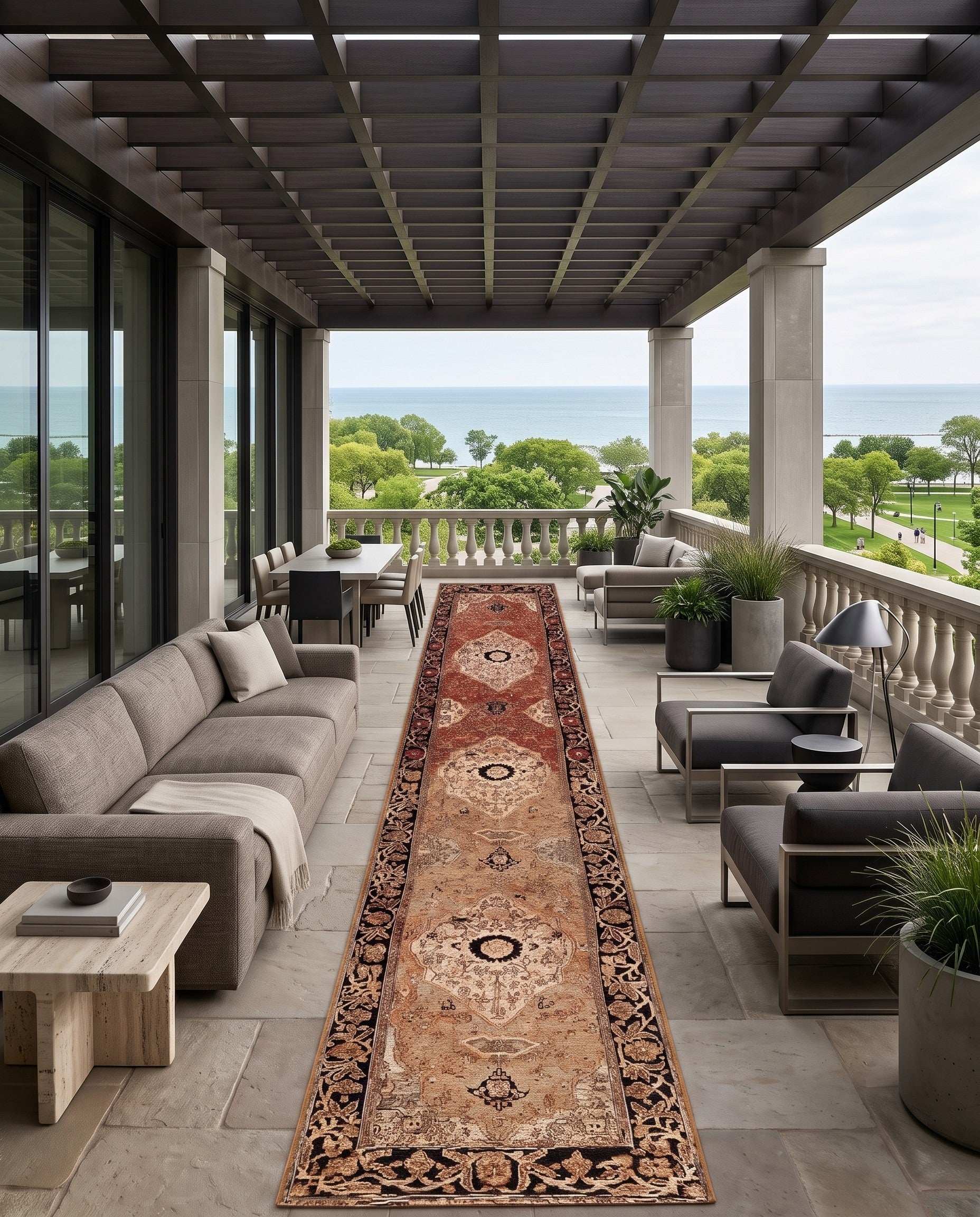 2' 7 x 12' Easy-Clean Traditional Indoor / Outdoor Runner Rug
