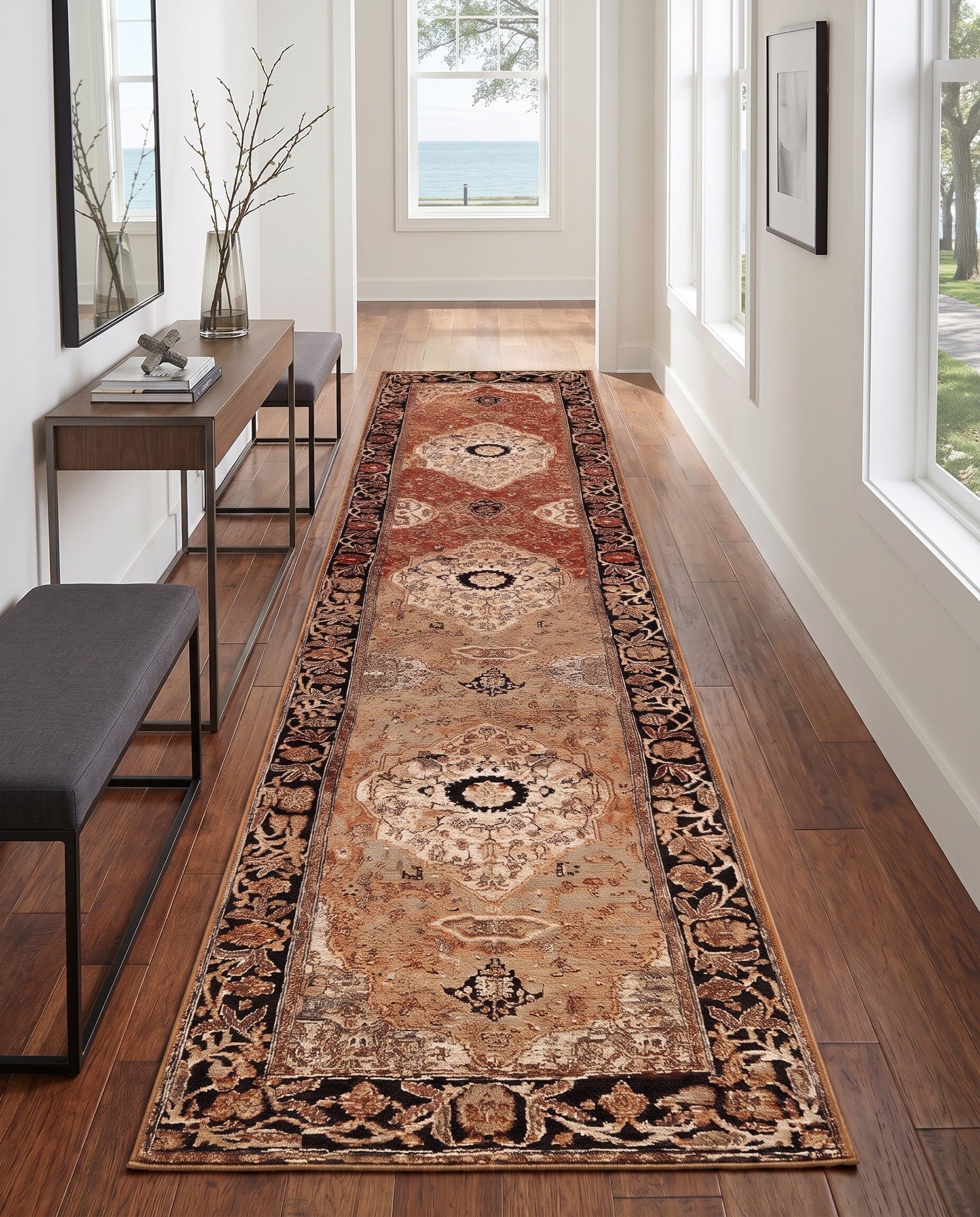 2' 7 x 12' Easy-Clean Traditional Indoor / Outdoor Runner Rug