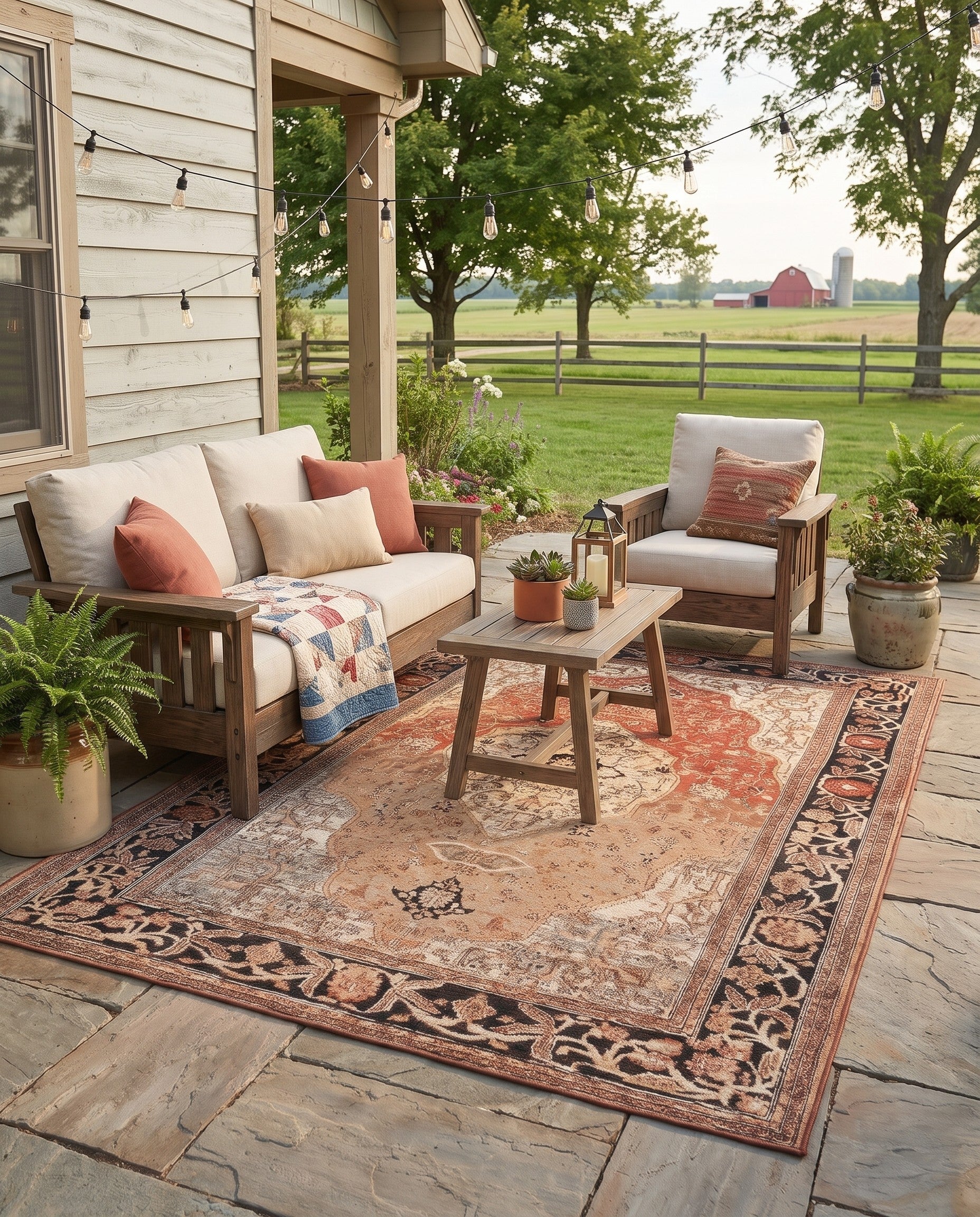 6' x 9' Easy-Clean Traditional Indoor / Outdoor Rug