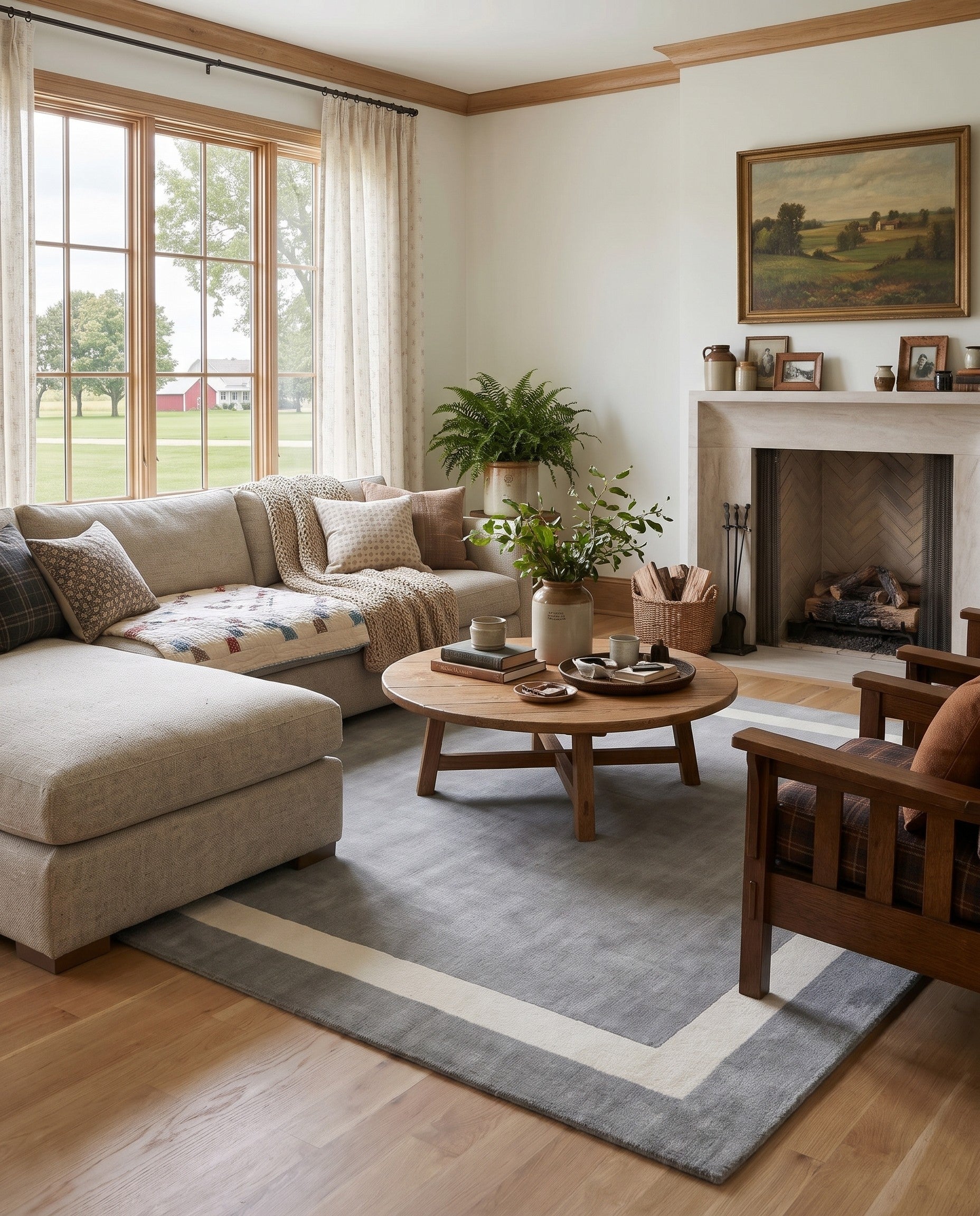 Earl Gray Jill Zarin Border Wool Square Rug