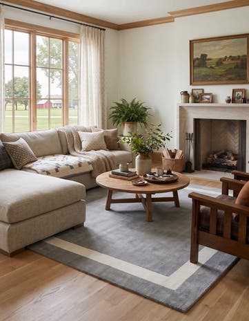 Earl Gray Jill Zarin Border Wool Square Rug