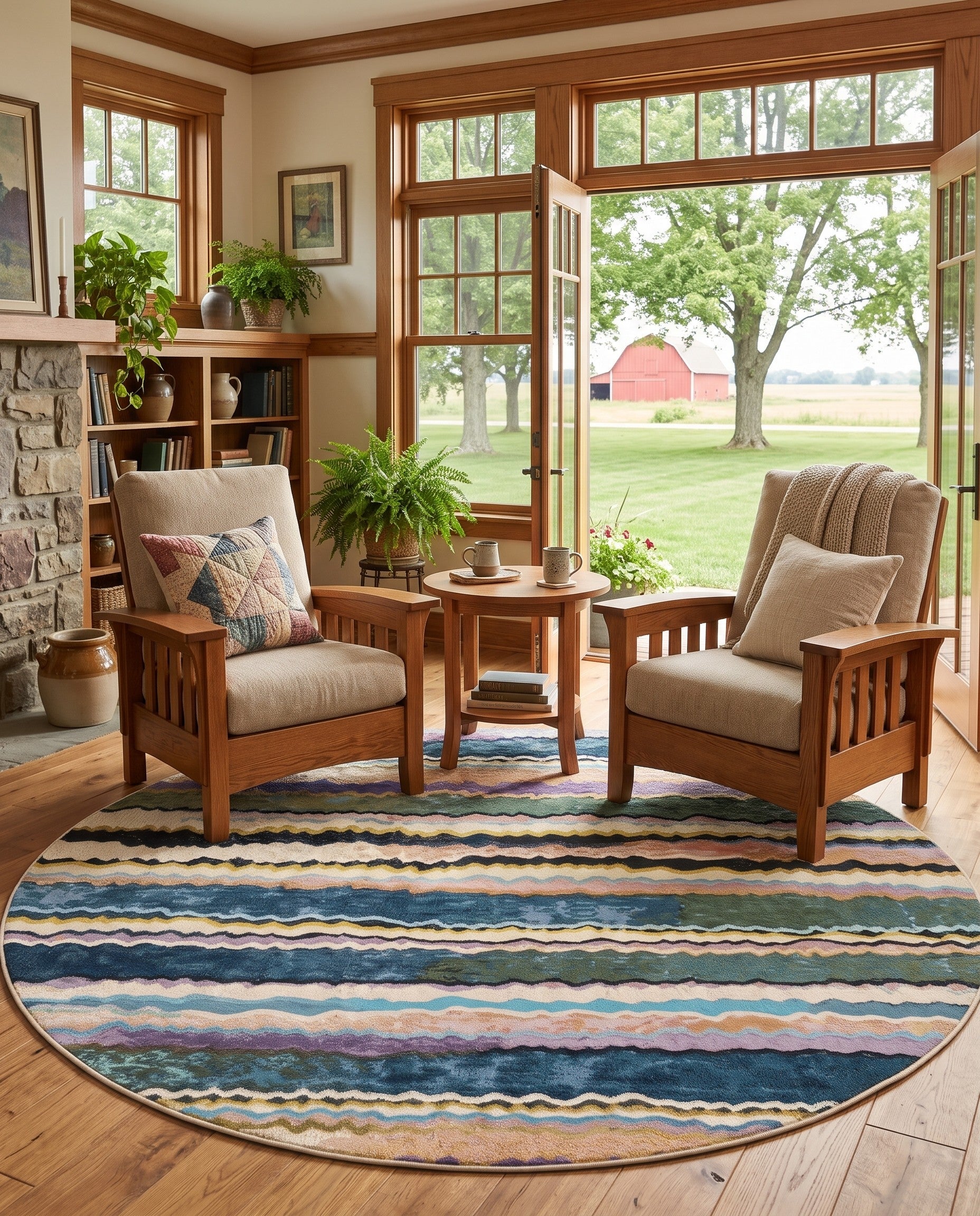 Easy-Clean Modern Indoor / Outdoor Round Rug