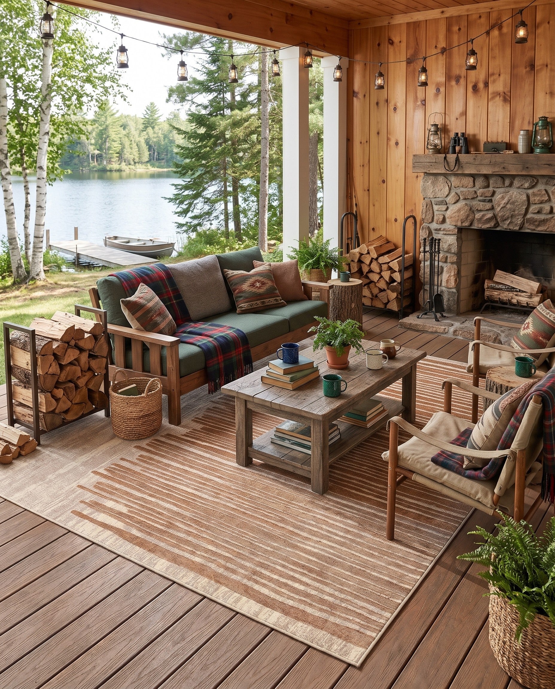 Beige and Brown Easy-Clean Modern Indoor / Outdoor Rug