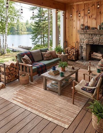 Beige and Brown Easy-Clean Modern Indoor / Outdoor Rug