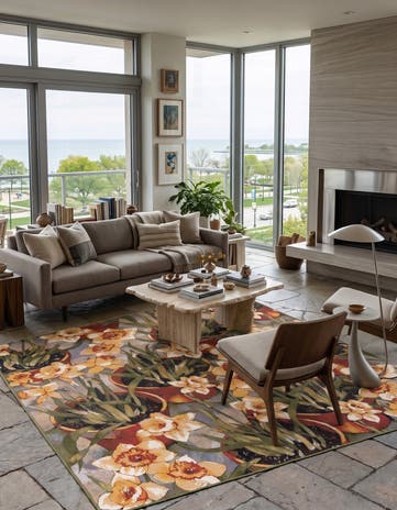 Easy-Clean Botanical Indoor / Outdoor Square Rug