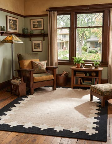 Black and Gray Hand Woven Kilim Wool Rug
