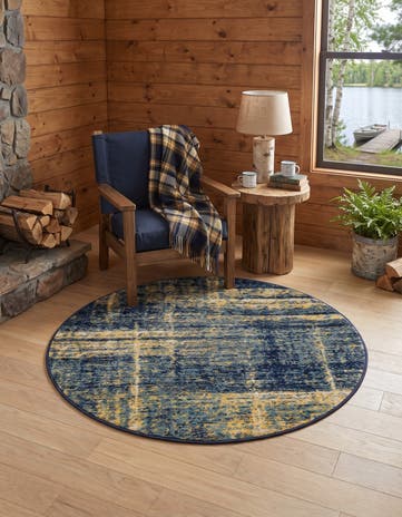 Navy Blue and Yellow Laguna Round Rug