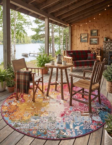 5' x 5' Easy-Clean Modern Indoor / Outdoor Round Rug