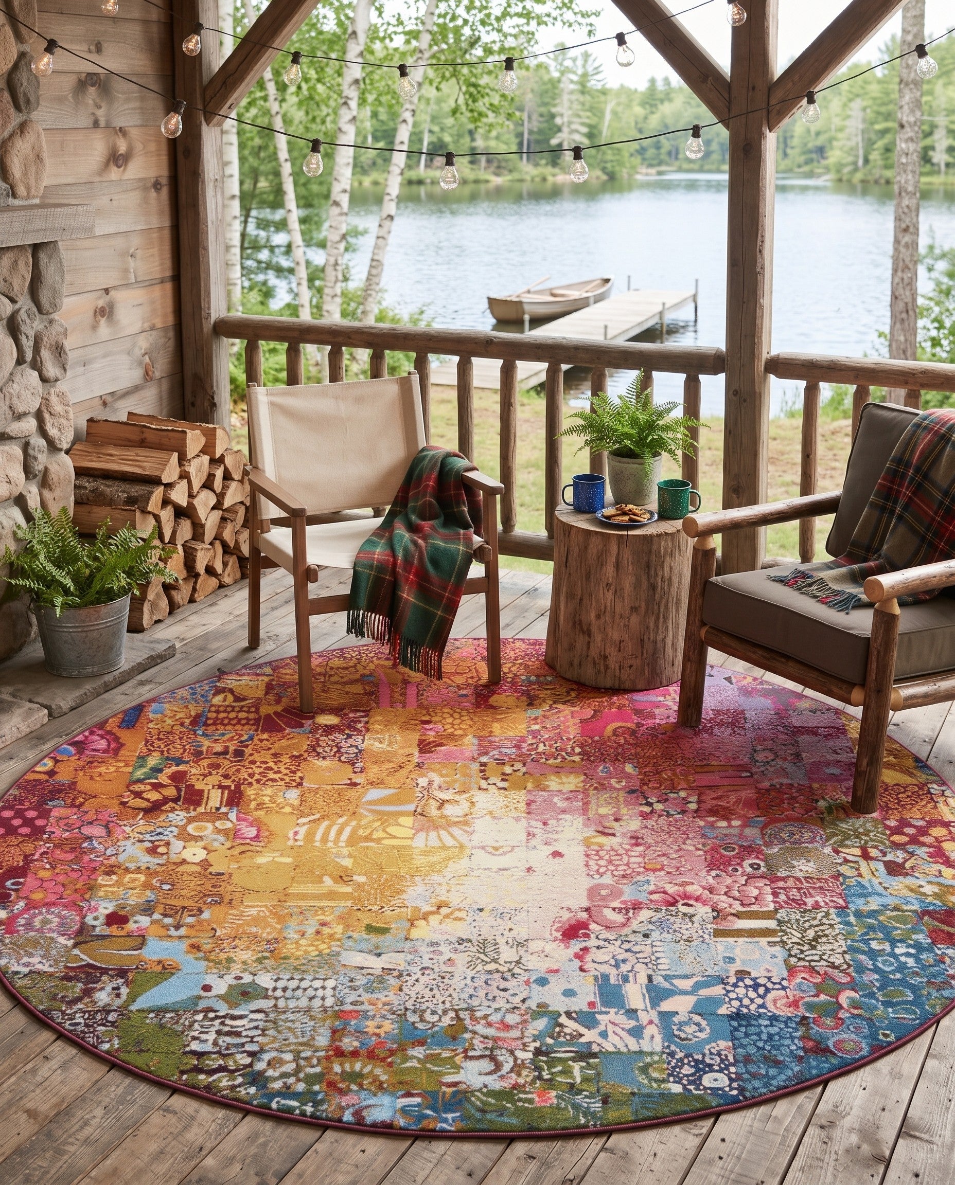 Easy-Clean Modern Indoor / Outdoor Round Rug