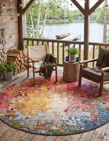 Easy-Clean Modern Indoor / Outdoor Round Rug