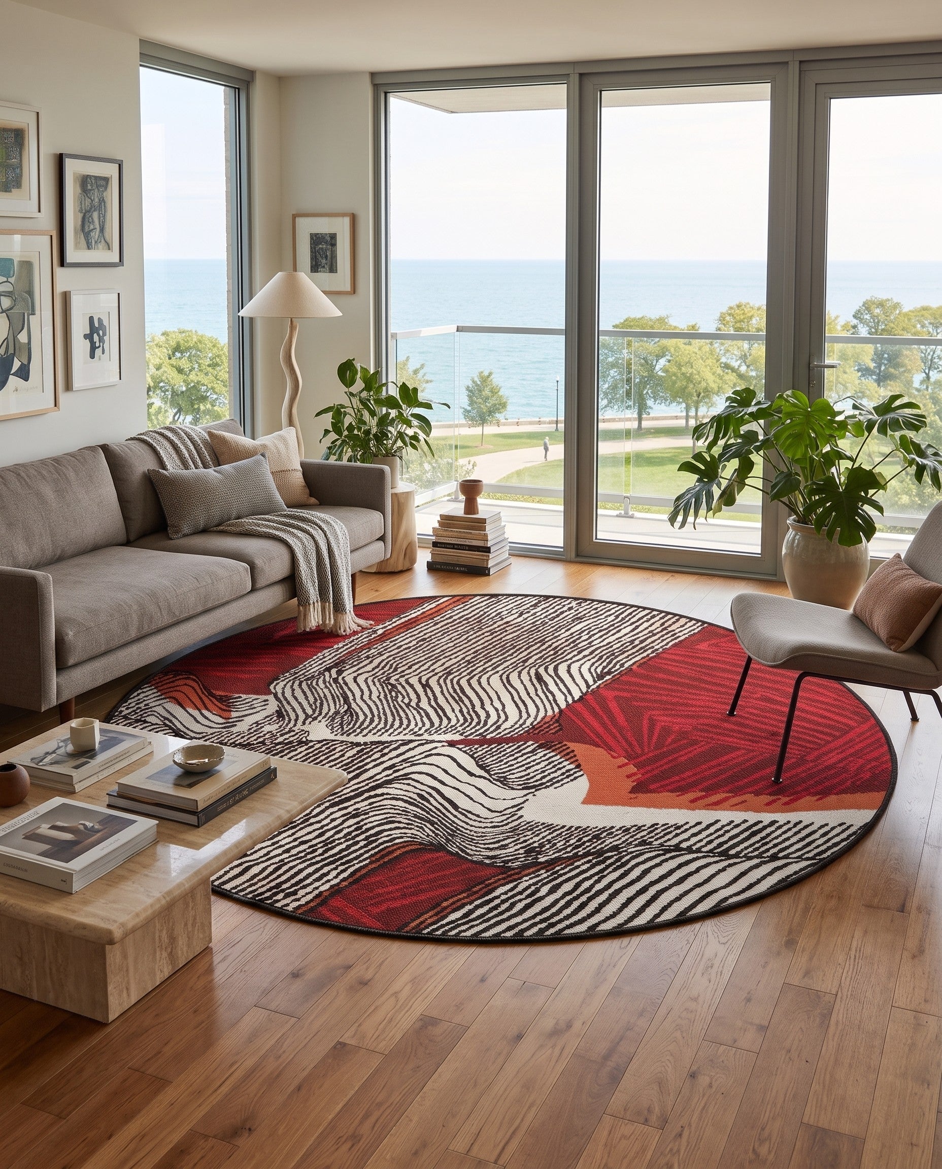 4' x 4' Easy-Clean Modern Indoor / Outdoor Round Rug