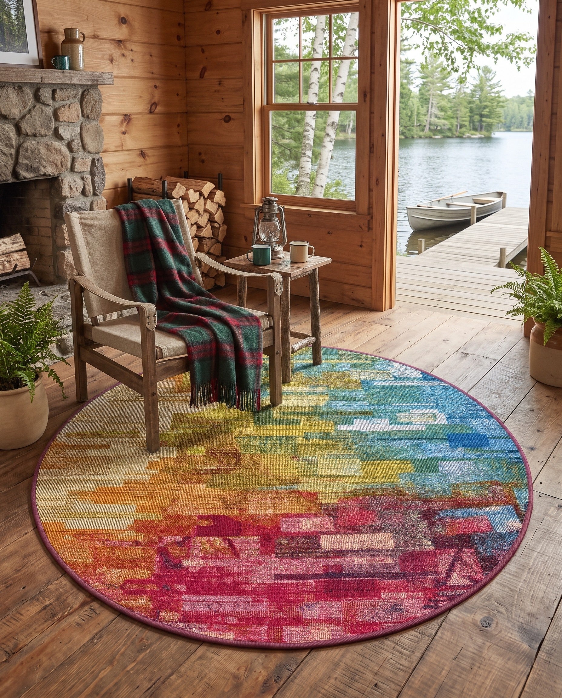 Easy-Clean Modern Indoor / Outdoor Round Rug