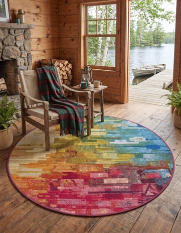 Easy-Clean Modern Indoor / Outdoor Round Rug