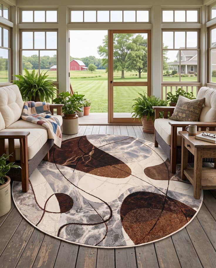 Detail image of 5' x 5' Easy-Clean Modern Indoor / Outdoor Round Rug