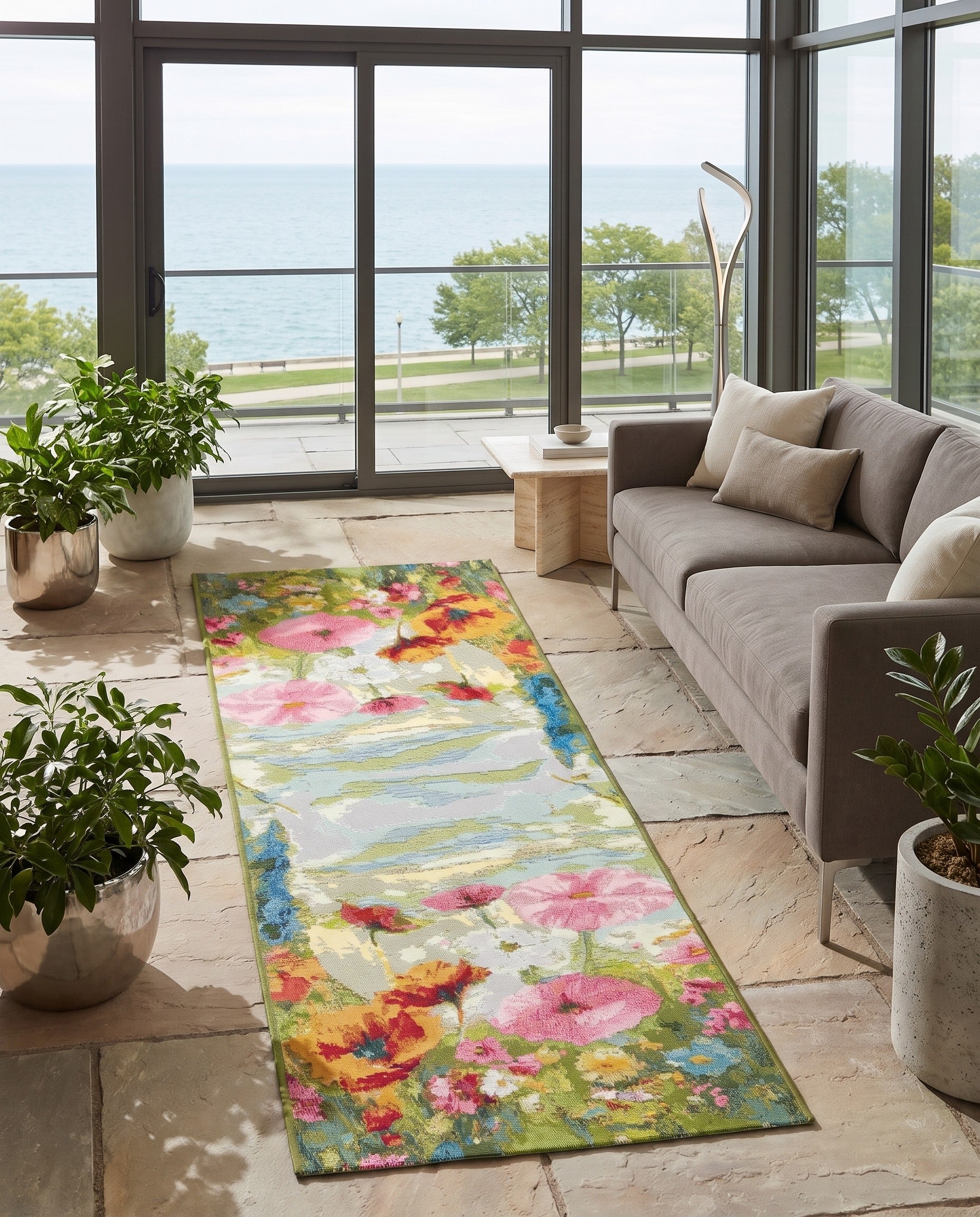 Easy-Clean Botanical Indoor / Outdoor Runner Rug