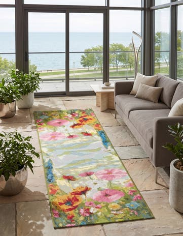 Easy-Clean Botanical Indoor / Outdoor Runner Rug