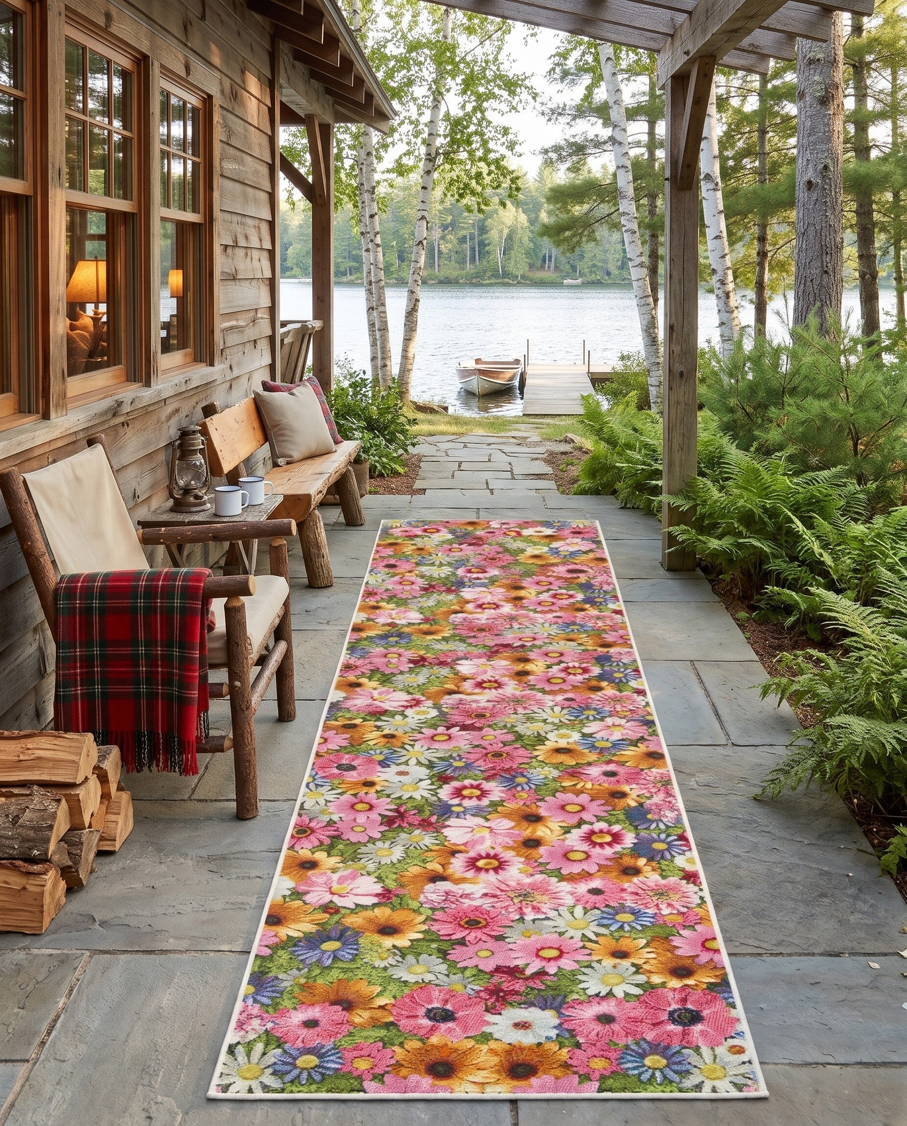 Easy-Clean Botanical Indoor / Outdoor Runner Rug