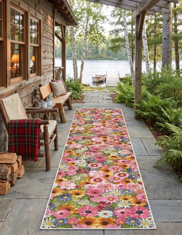 Easy-Clean Botanical Indoor / Outdoor Runner Rug