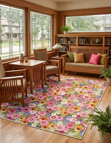 Easy-Clean Botanical Indoor / Outdoor Rug