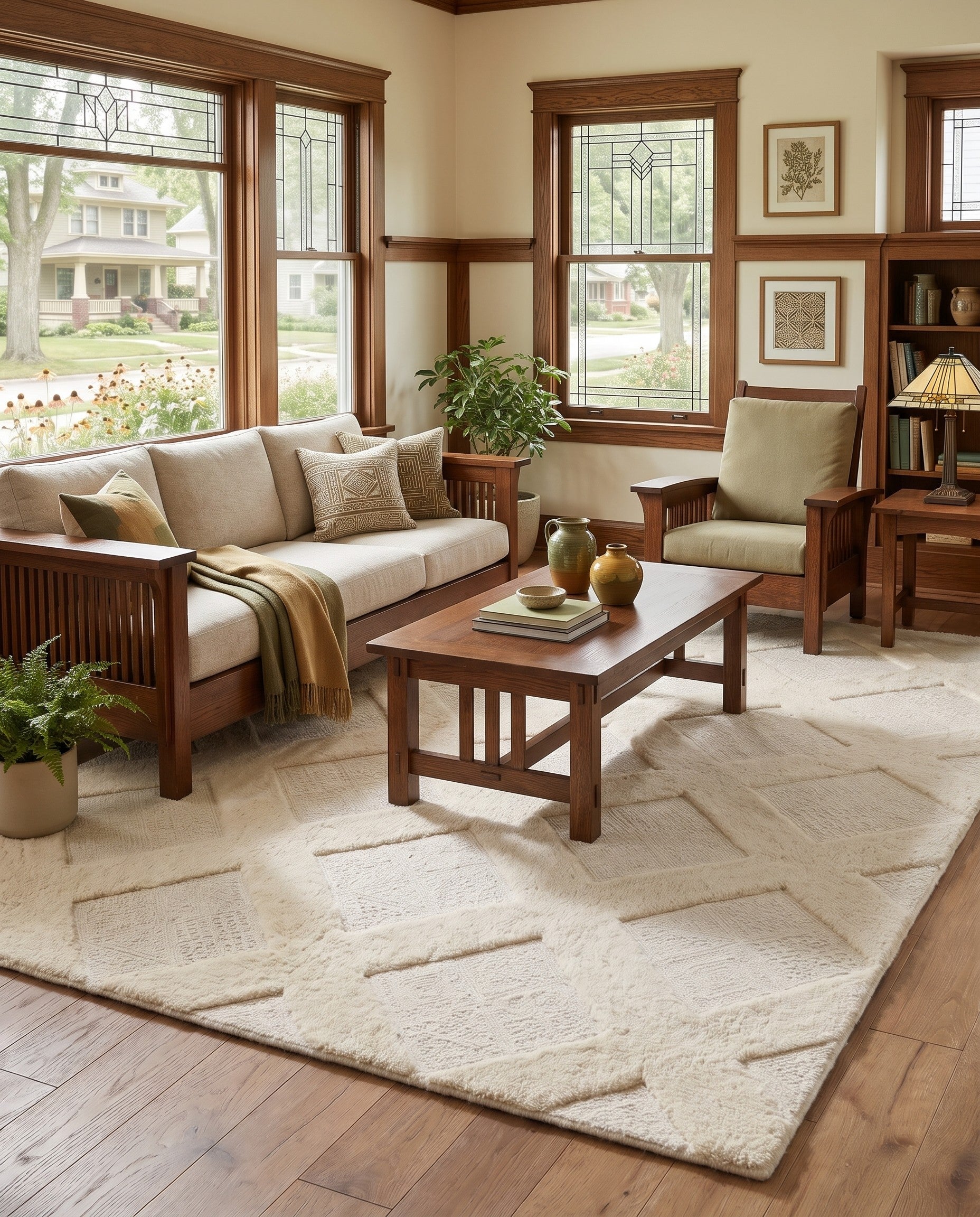 Ivory Hand Woven Lattice Wool Rug