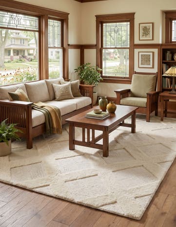 Ivory Hand Woven Lattice Wool Rug