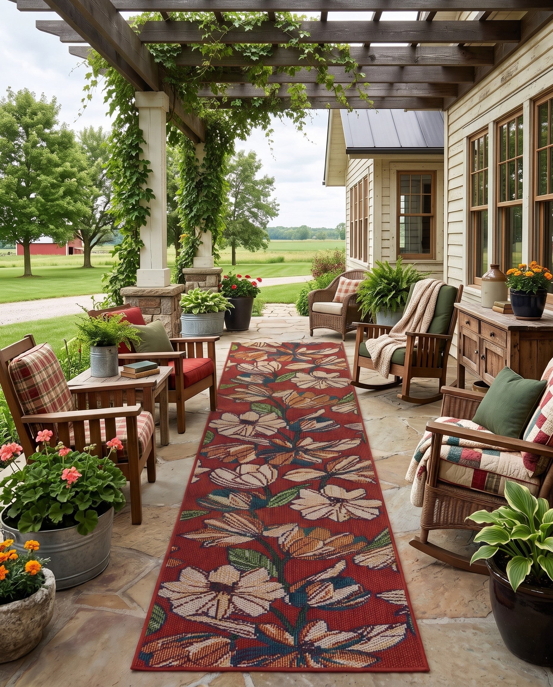 Rust Red Easy-Clean Baja Indoor / Outdoor Runner Rug