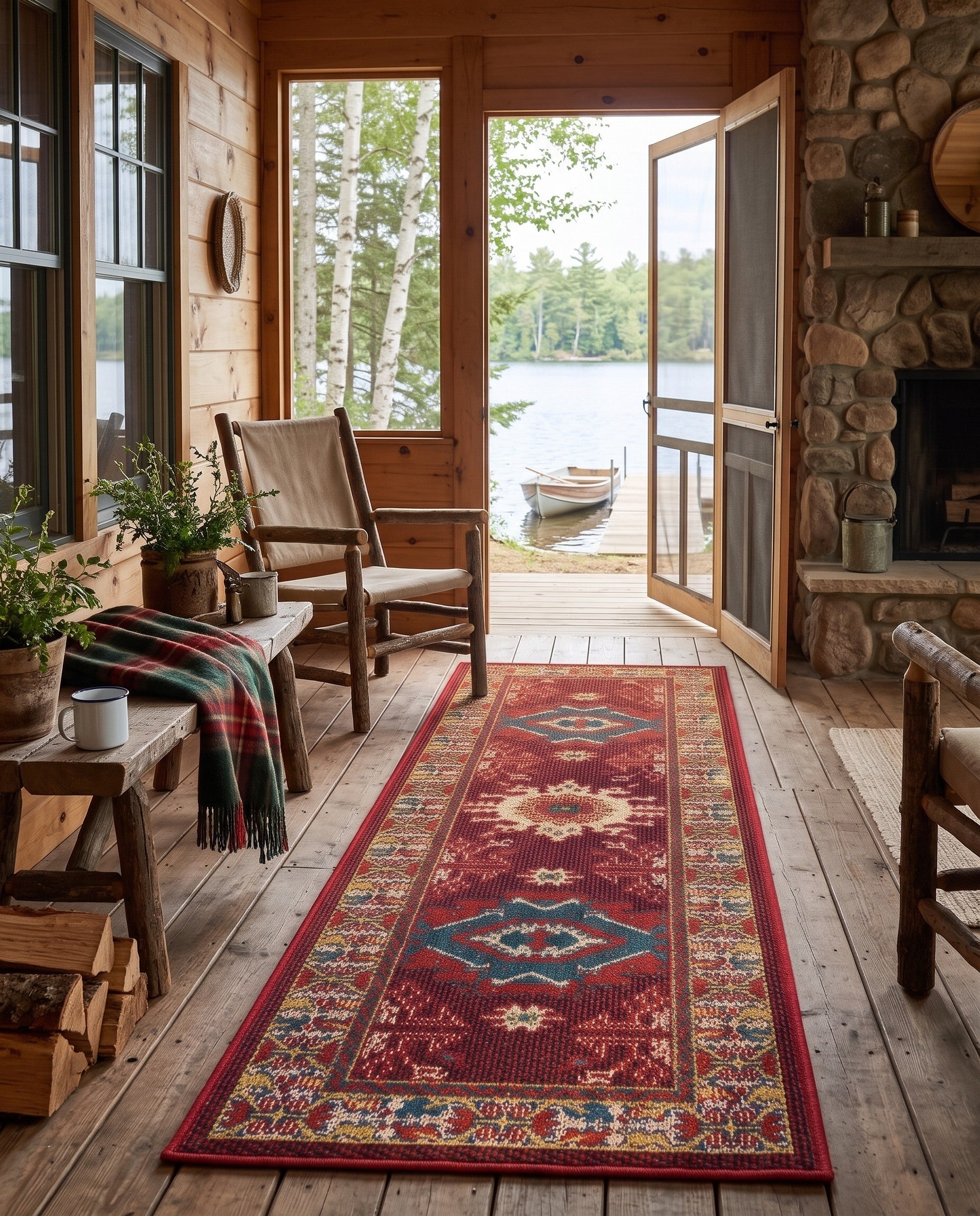Red Easy-Clean Baja Indoor / Outdoor Runner Rug