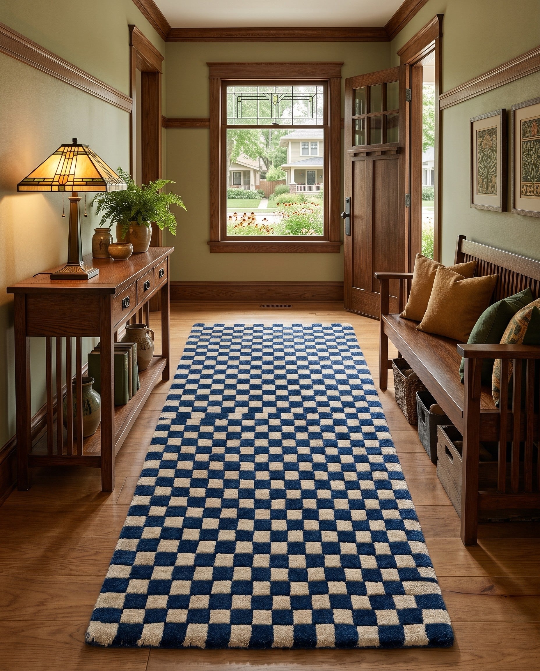 Blue and White Hand Tufted Wool Runner Rug