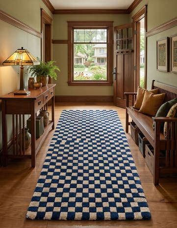 Blue and White Hand Tufted Wool Runner Rug