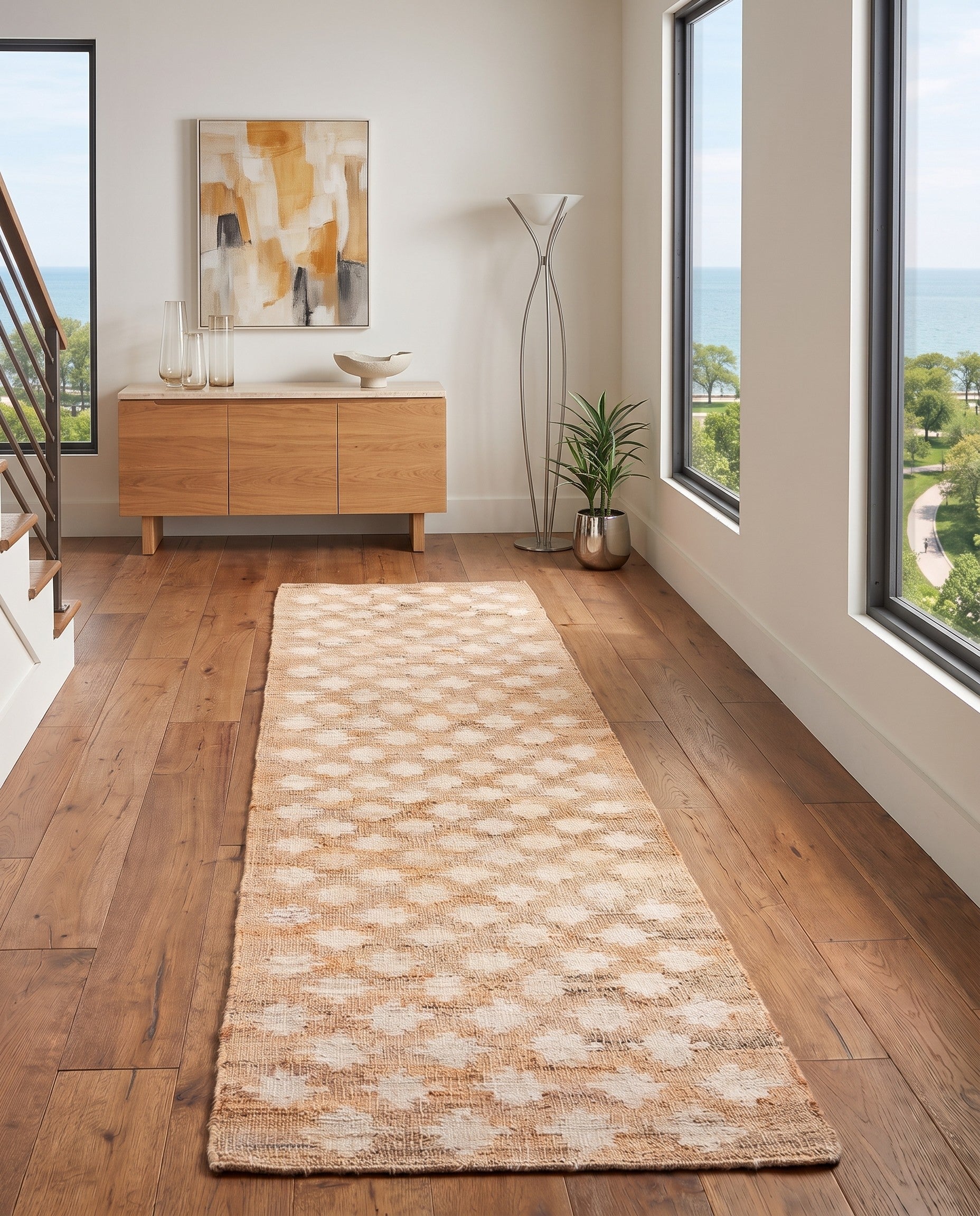 Beige and Ivory Hand Woven Kala Handwoven Jute Runner Rug