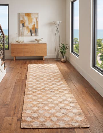 Beige and Ivory Hand Woven Kala Handwoven Jute Runner Rug