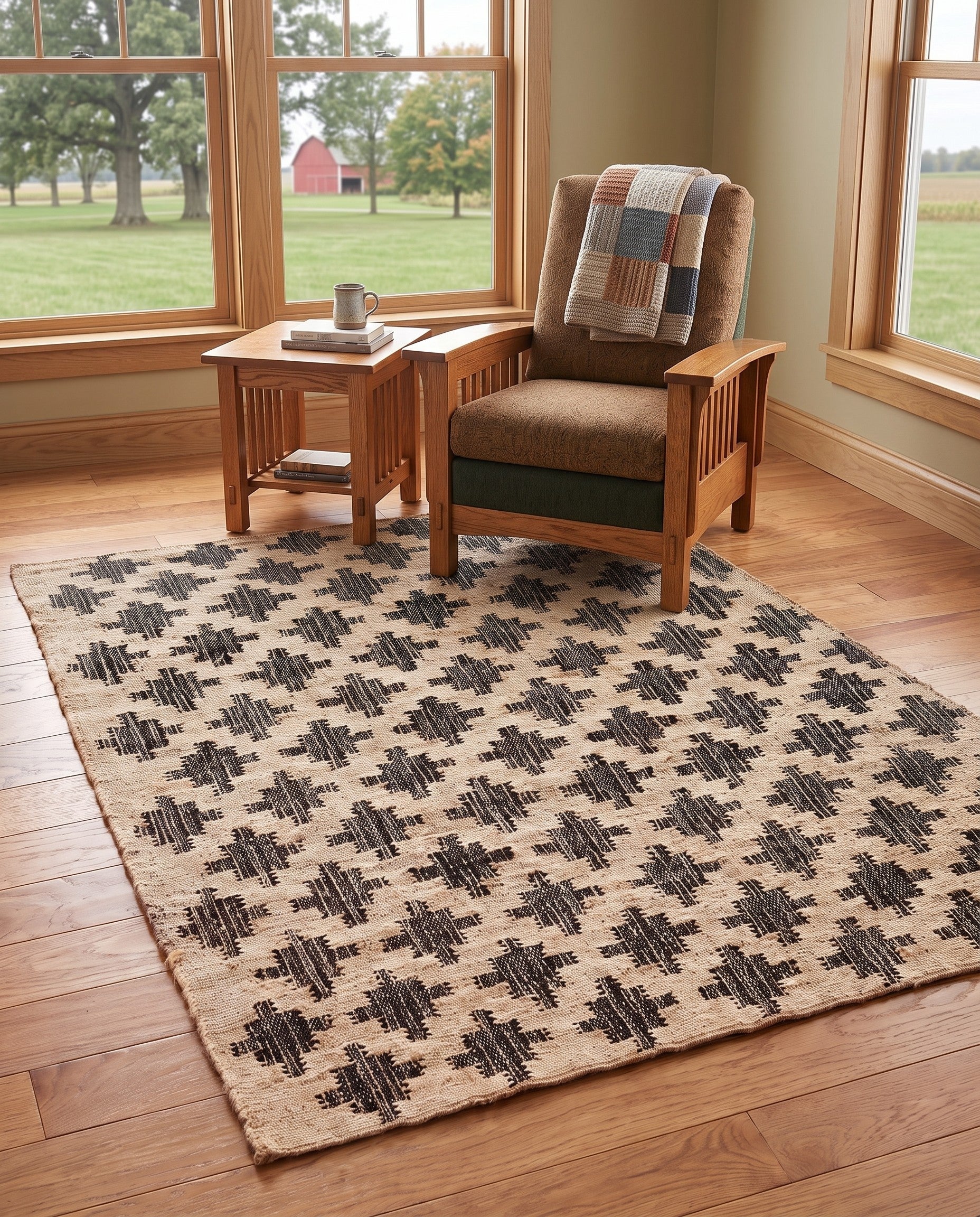 Beige and Black Hand Woven Kala Handwoven Jute Rug