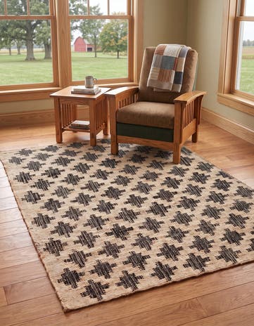 Beige and Black Hand Woven Kala Handwoven Jute Rug