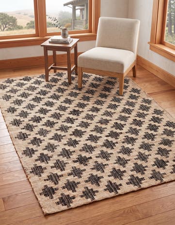 Beige and Black Hand Woven Kala Handwoven Jute Rug