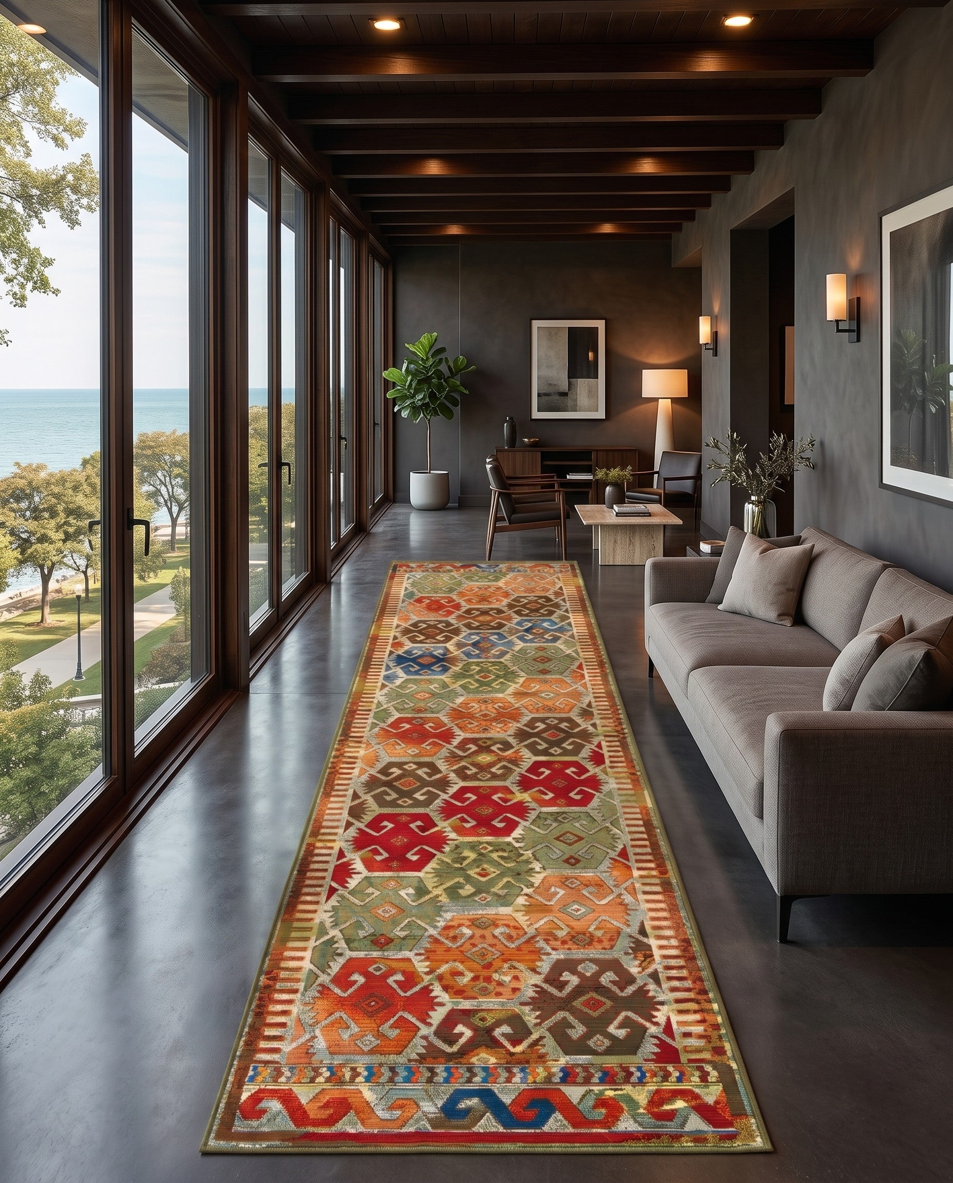 Easy-Clean Southwestern Indoor / Outdoor Runner Rug